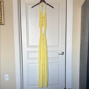 Amazon Butter Yellow Crochet Backless Maxi Coverup
